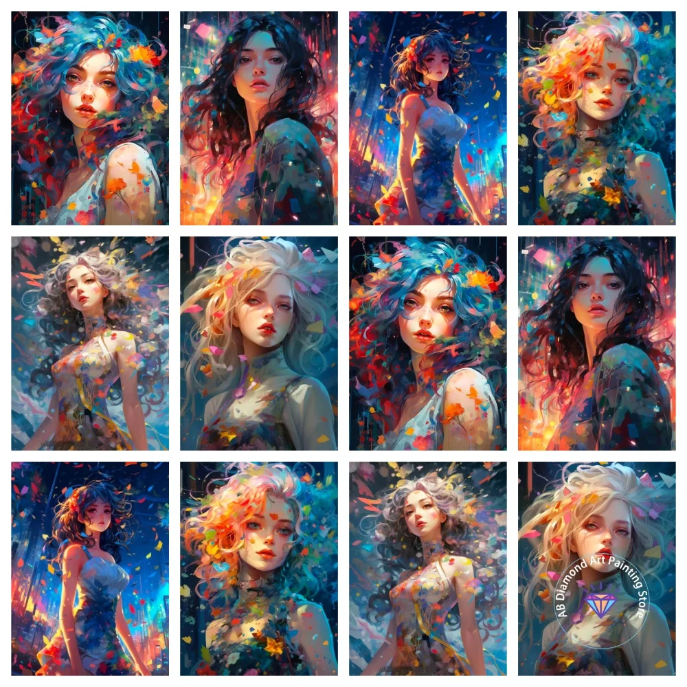 

Colorful Girl Romantic AB Diamond Painting Kit Square Round Diamond 5D DIY Dreamy Mosaic Handmade Art Adult Gift Home Decor