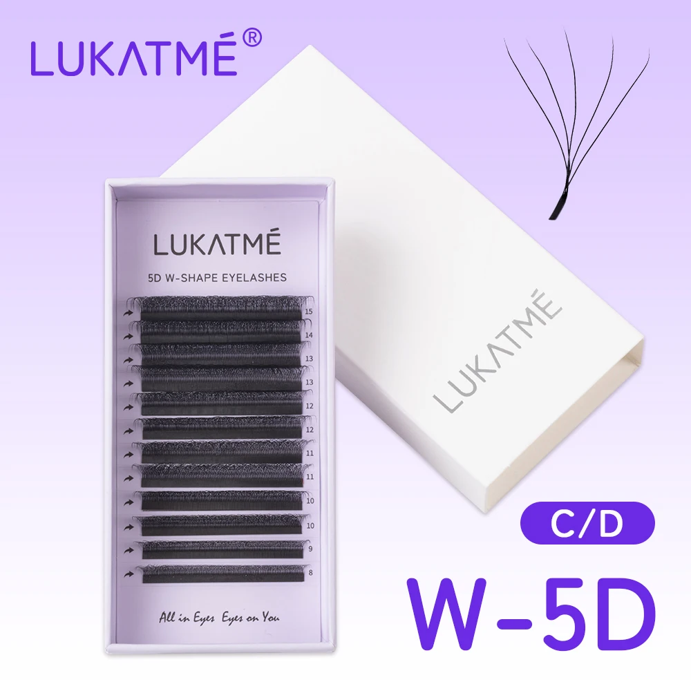Extensões de cílios LUKATME 5D W, curvatura C/D, 8-15 mm, formato W, cílios postiços 5D em leque, mega volume 5D para maquiagem.