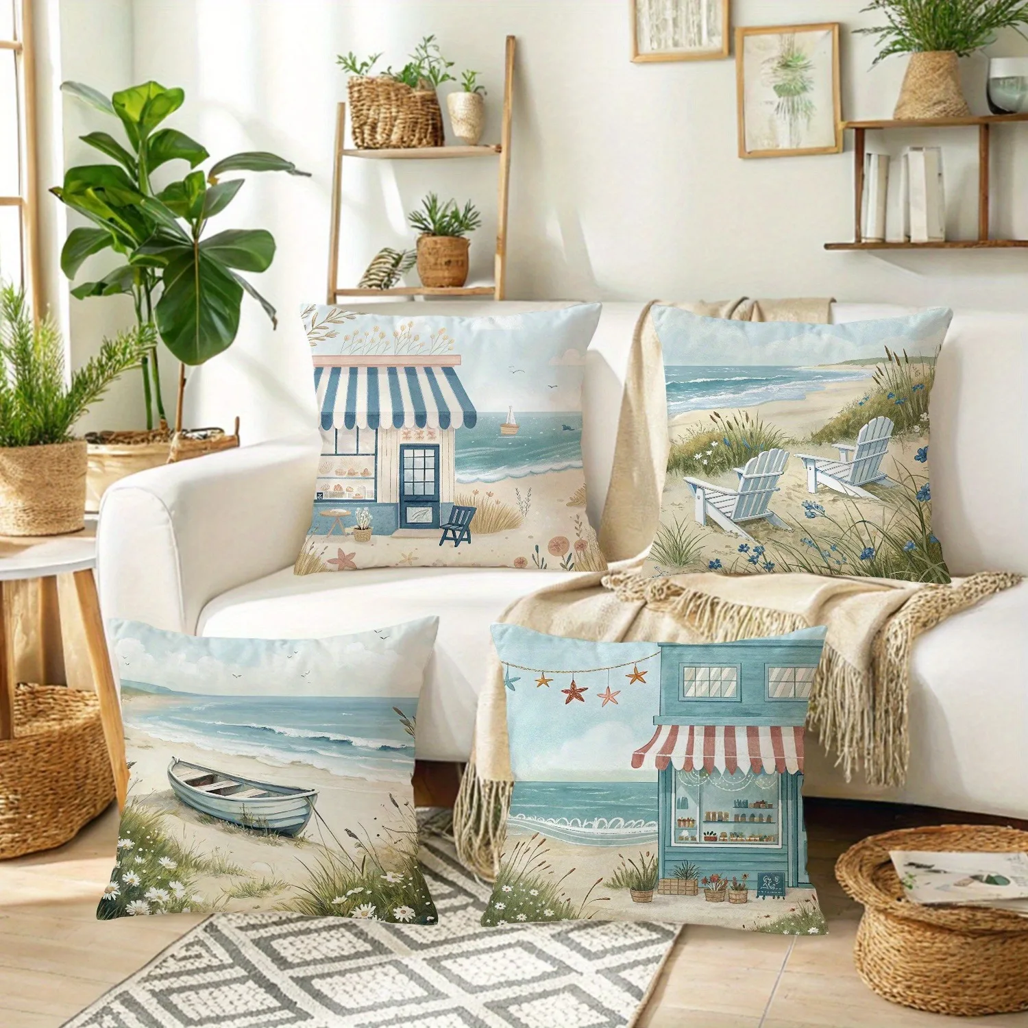 Charming Seaside Retreat Pillow CoversLiving room sofa cushion cover, soft and comfortable, bedroom room decoration