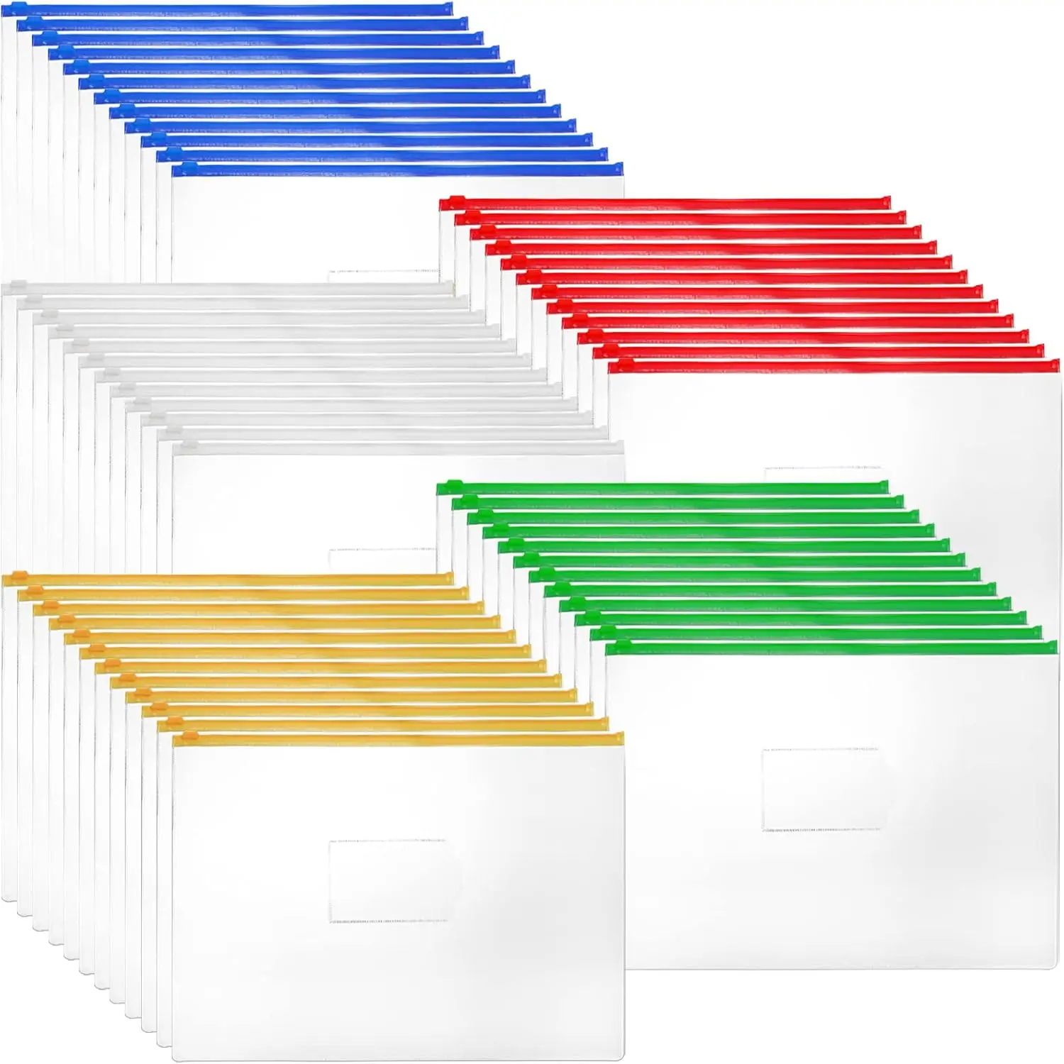 60 Pack Clear Zipper Folders, A4 Size Plastic Zipper Pouch, Zip Files Envelopes for School Office Supplies, Letter Size,5 Colors