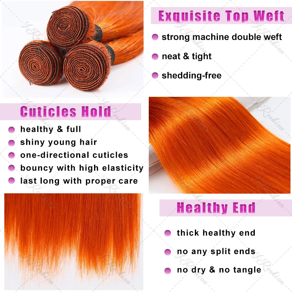 30 بوصة البرتقال الزنجبيل حزم مستقيمة 100% الشعر البشري عذراء الخام نسج 1/2/3 قطعة الملونة البرازيلي السائبة حزم الشعر للنساء #3