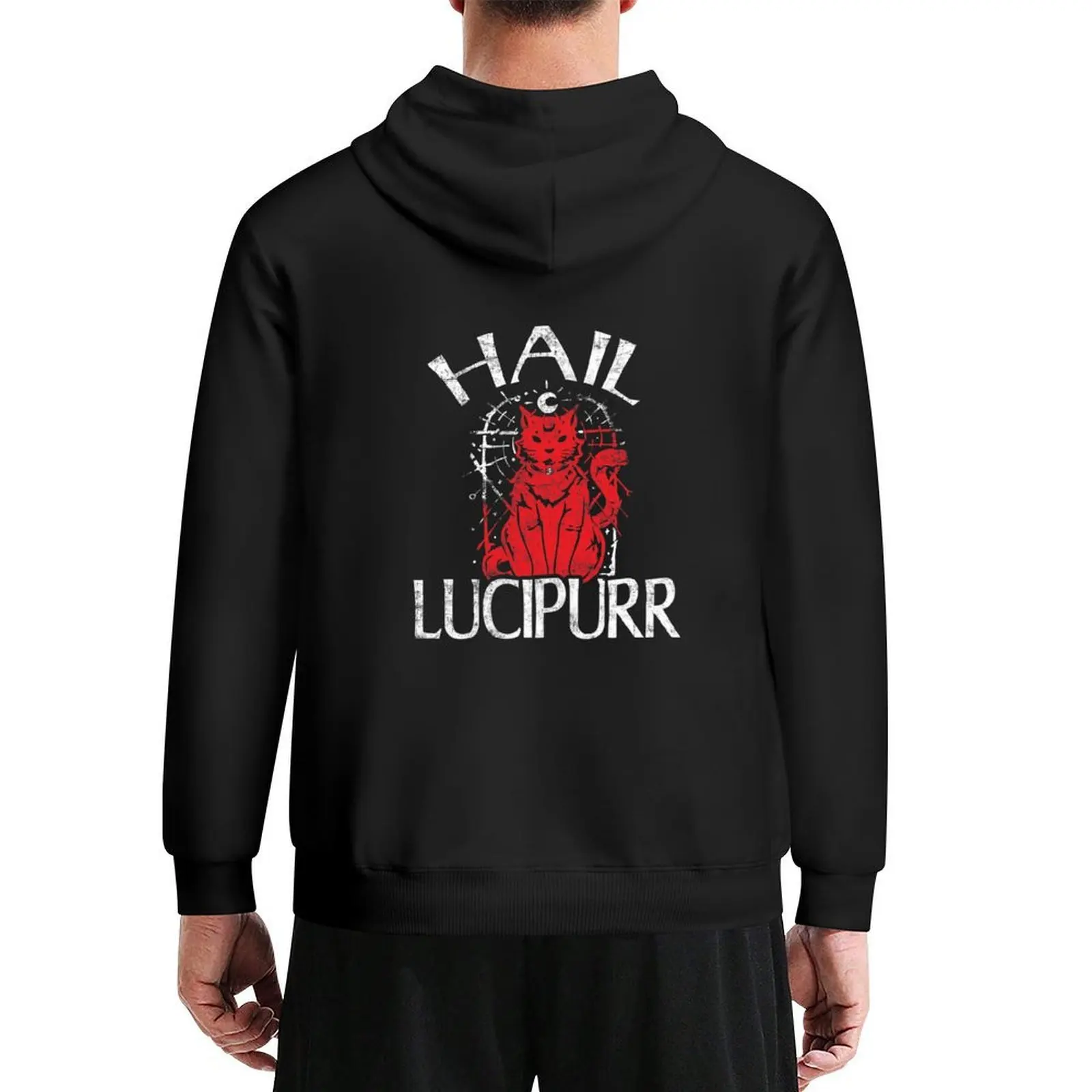 

Hail Lucipurr - Cat Lover Owner & Satan Lover - Distressed Style Hoodie men's coat mens designer clothes new hooded tee