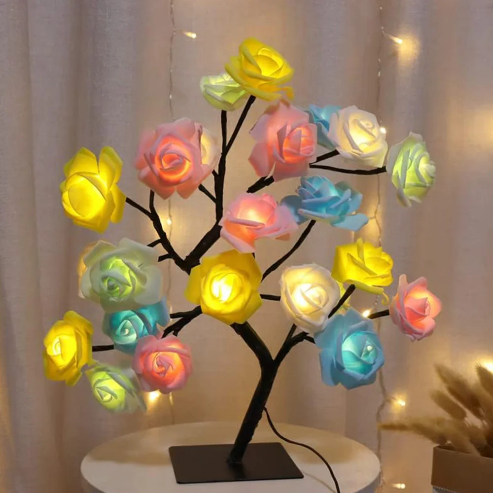 

Rose Tree Lights 24pcs LED Rose Decorative Table Lamp USB Powered Night Lights Christmas Party Indoor Decoration or Holiday Gift