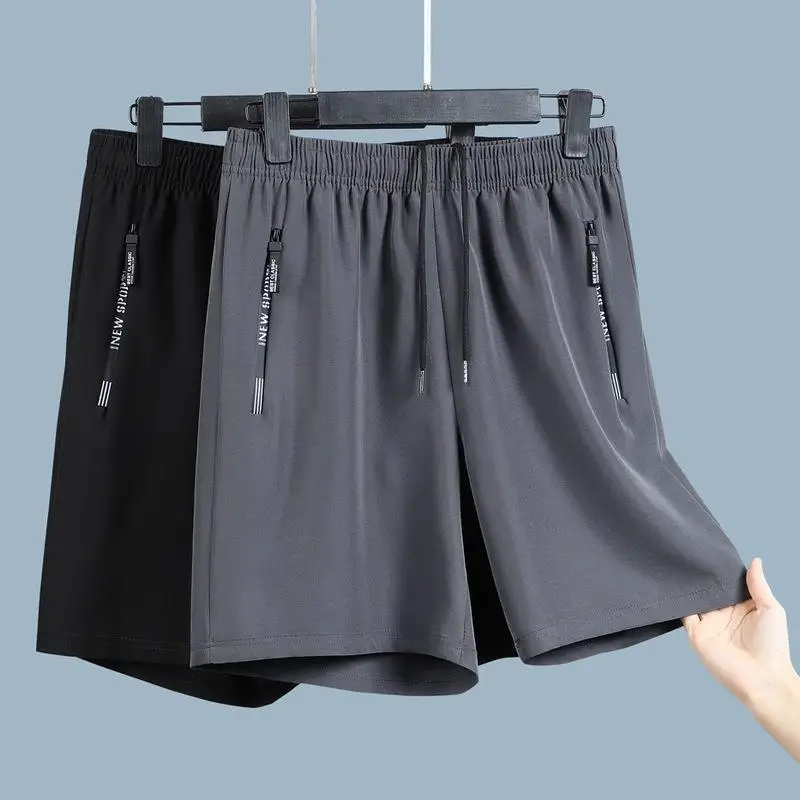 Ice Silk Pants Men's Shorts Summer Back to School Thin Quarter Pants Loose Size Quick Drying Pants Available in Black and Grey