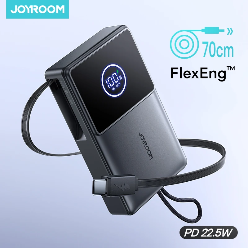 

Joyroom 10000mAh Power Bank 22.5W Fast Charging With Built-in 70cm Retractable Type-C Cable For iPhone 16 15 Pro Max Samsung