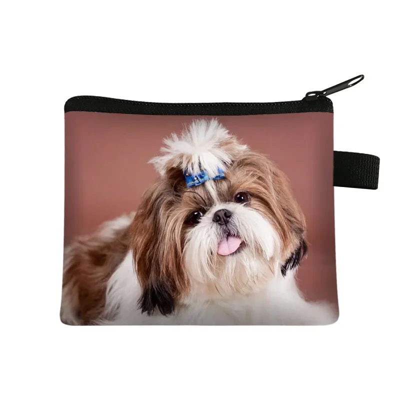 Kawaii Shih Tzu Dog / Bichon Frise Print Coin Purse Women Coin Bags Earphone ID Credit Card Key Bag Holder Small Wallets Gift