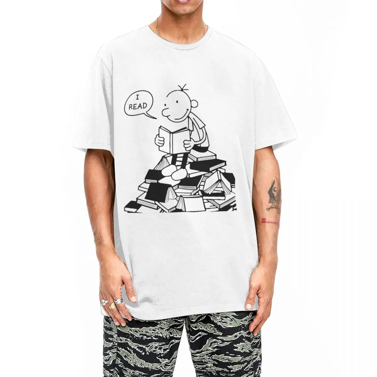 Printed Wimpy Kid I Read Books T Shirt Men's Round Neck Short Sleeve Clothes Loded Diper 100%Cotton Summer TopsTops