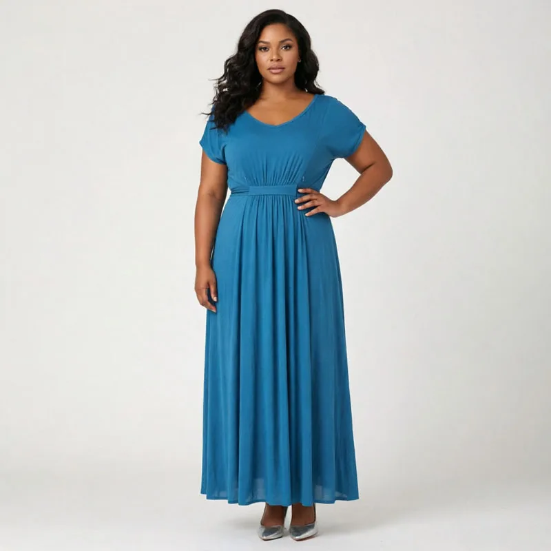 Wrap Waist Tie Nursing Maternity Long Dress V Neck Short Sleeve Hidden Zip Feeding Soft Flowy Plus Size Pregnant Maxi Gown