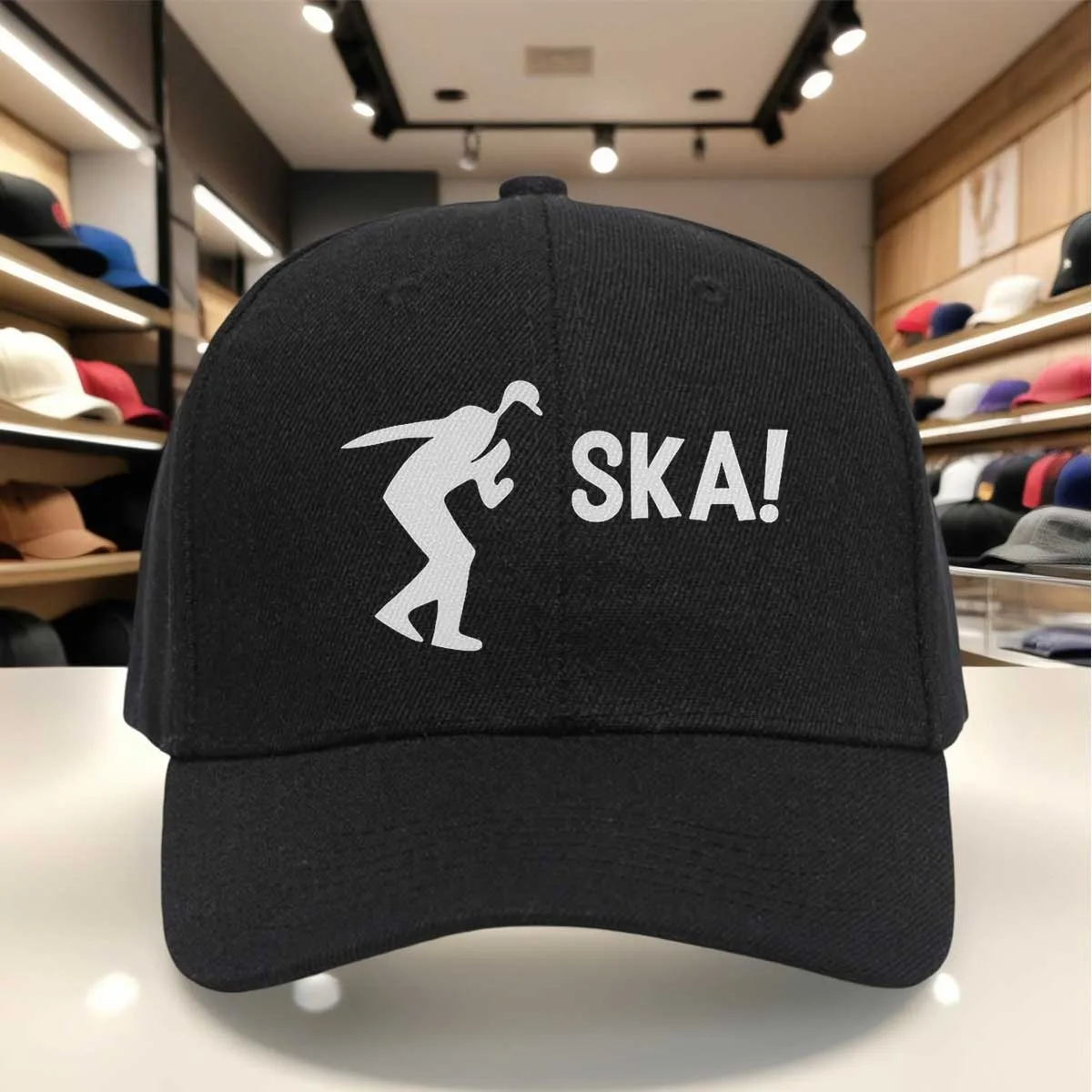 Ska Style Dancer Silhouette Print Baseball Cap, Stylish Lettering, Adjustable Flat Brim Hat for Music Fans