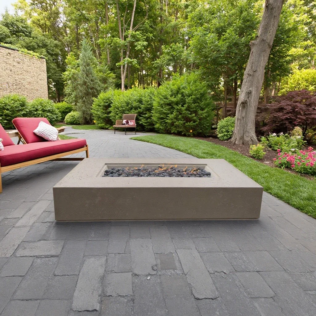 

Modern Outdoor Garden Fire Pit Table Large Rectangular Concrete Fireplace for Outdoor Heating