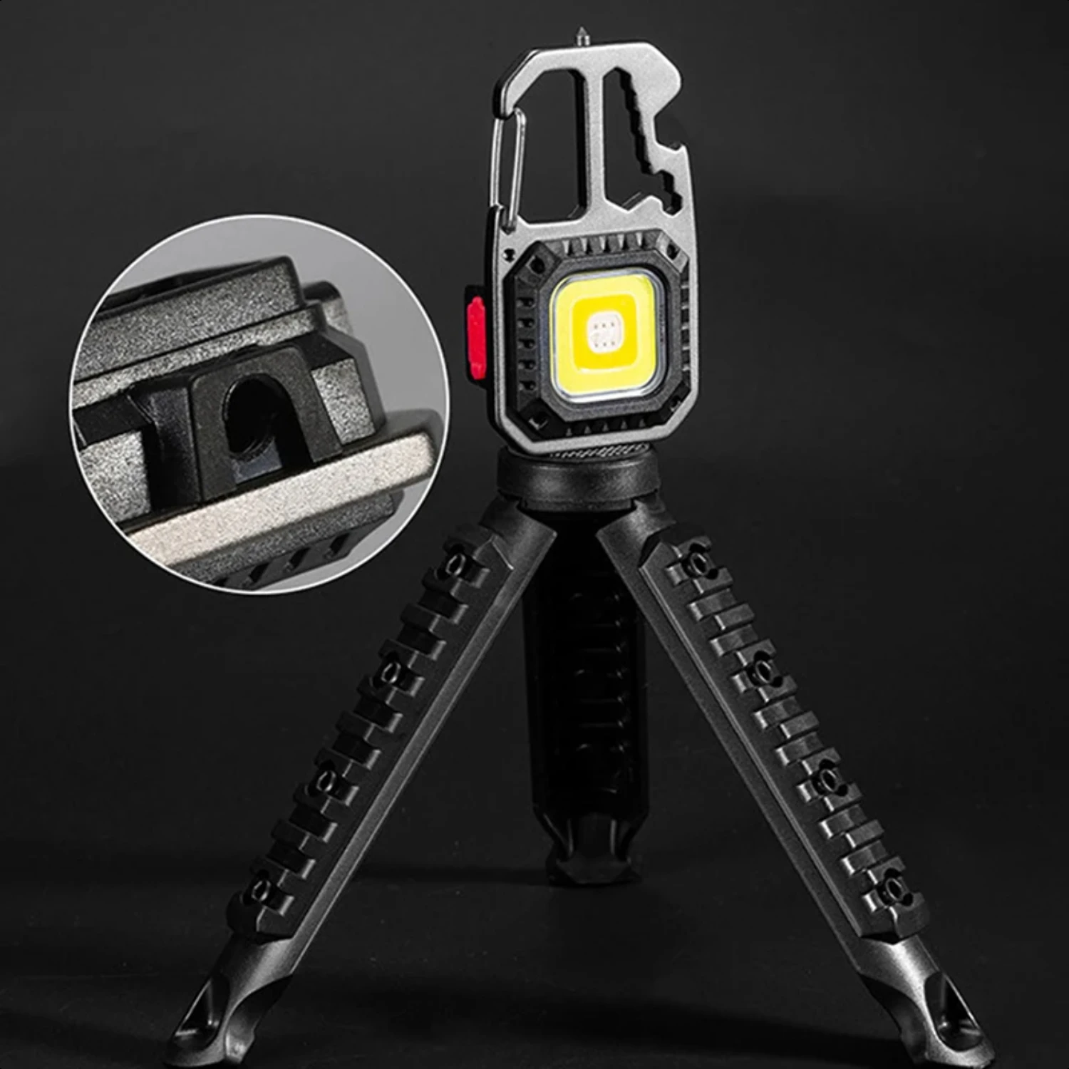 1Pc Mini  Light Pocket Keychain Flashlight Tripod COB USB Rechargeable Portable Key Light Stand Camping Outdoor Supplies