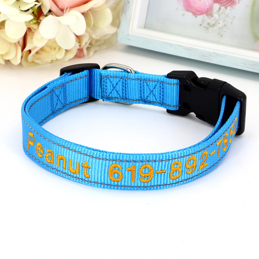 Personalisierte bestickte Hundehalsbänder aus Nylon, individuelles Welpen-ID-Namenhalsband für kleine, mittelgroße und große Hunde, verstellbares Haustierhalsband – Detail 8