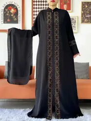 2024 Muslim Ramadan Tranditional Turtleneck Long Sleeve Dress Women Cardigan Open Abaya Dubai Caftan Islamic Kimono Clothes