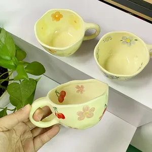 Mão pinçada flor irregular cerâmica canecas, café caneca, drinkware, leite, xícara de chá, aveia, café da manhã, Ins, estilo coreano 10 principais vendas copo pequeno almoço - №9