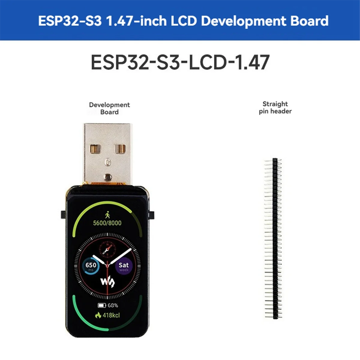 ESP32-S3 Development Board 1.47 Inch LCD Display On-Board RGB Color Micro-SD Card Holder Full-Speed USB Serial Port