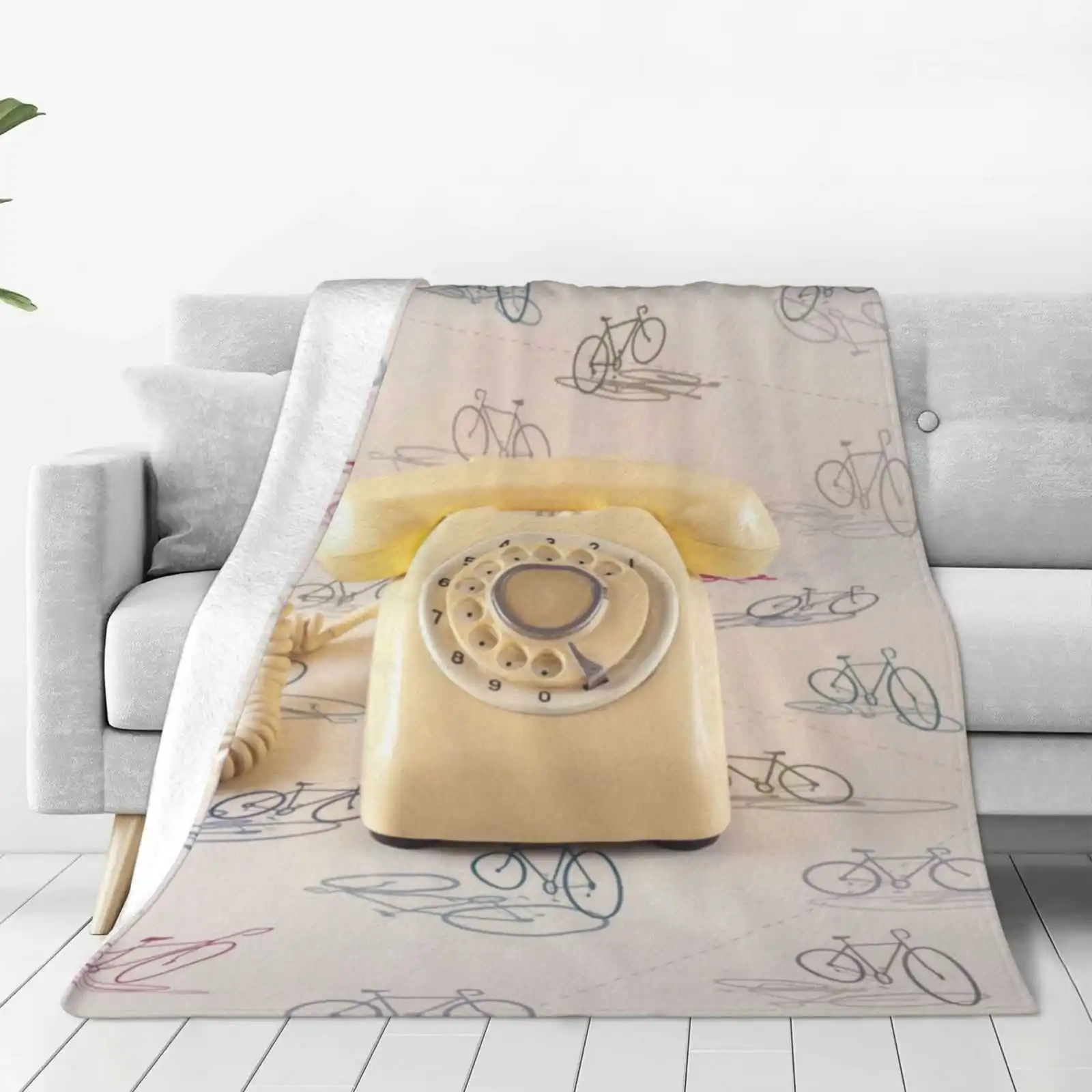 Retro Yellow Telephone Creative Design Light Thin Soft Flannel Blanket Cases Cool Call Classic Cord Electrical Equipment