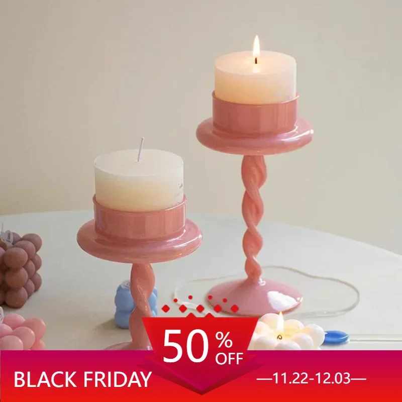 

Nordic Pink Candle Holder Cute Taper Hallowen Crystal Candle Holder Wedding Vase Hochzeit Dekoration Home Decorations CY50CS