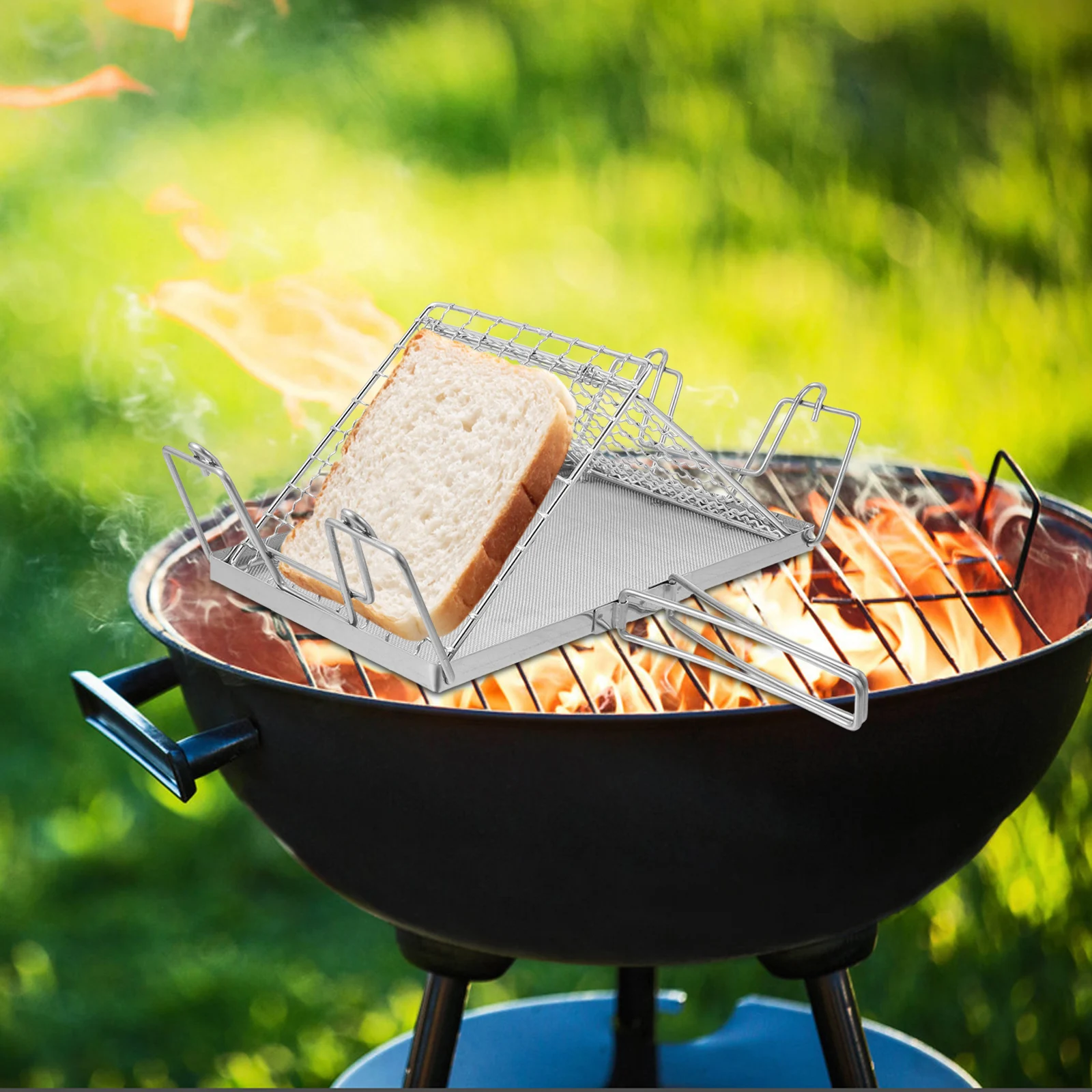 

Stainless Steel Toaster Rack Portable Camping Baking Wire Mesh Bacon Foldable Detachable Grill Hotdog Bread Stove Square Design