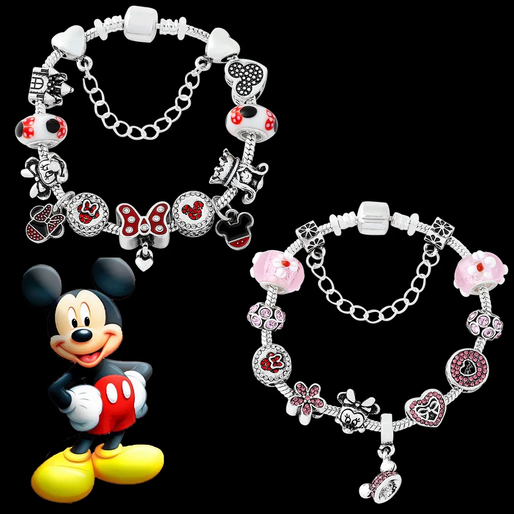 Disnes Mickey Mouse Bangle Charm Bracelet for Women 2022 Trendy Goth Egirl Wrist Accessories Mickey and Minnie Mouse Bracelet