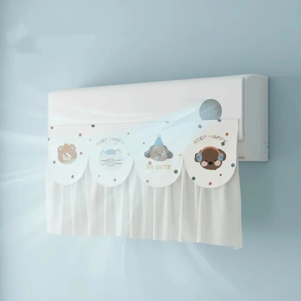 Cartoon Pattern Air Conditioner Curtain Self Adhesive No-Drill Installation AC Wind Deflector Foldable Dust Resistant AC Shield