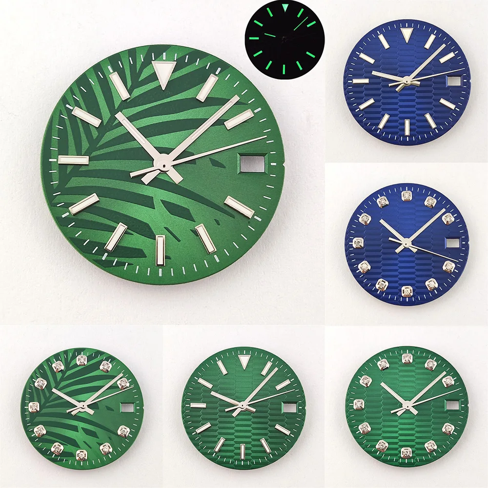 28.5mm Watch Dial NH35 Dial NH36 Blue&Green Dial High Quality Luminous Dial With Hands Watch Accessories Fits NH35/NH36 Movement