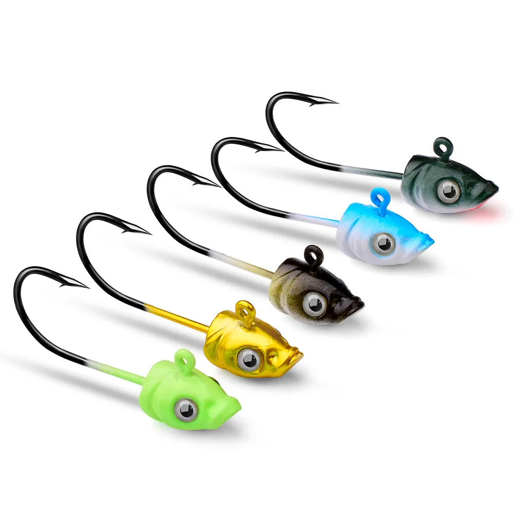 Sea.Yolo 5pcs/pack 3.5g/5g/7g Fish Head Hook Fishing Hook Barbed Hook Jig 3D Eye Lead Head Hook For Bass Ocean Boat Fishing