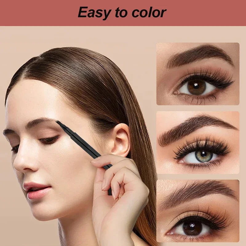 Lápiz de cejas líquido resistente al agua, Pluma de tatuaje de cejas de larga duración, 6 colores, 4 puntos, cosméticos