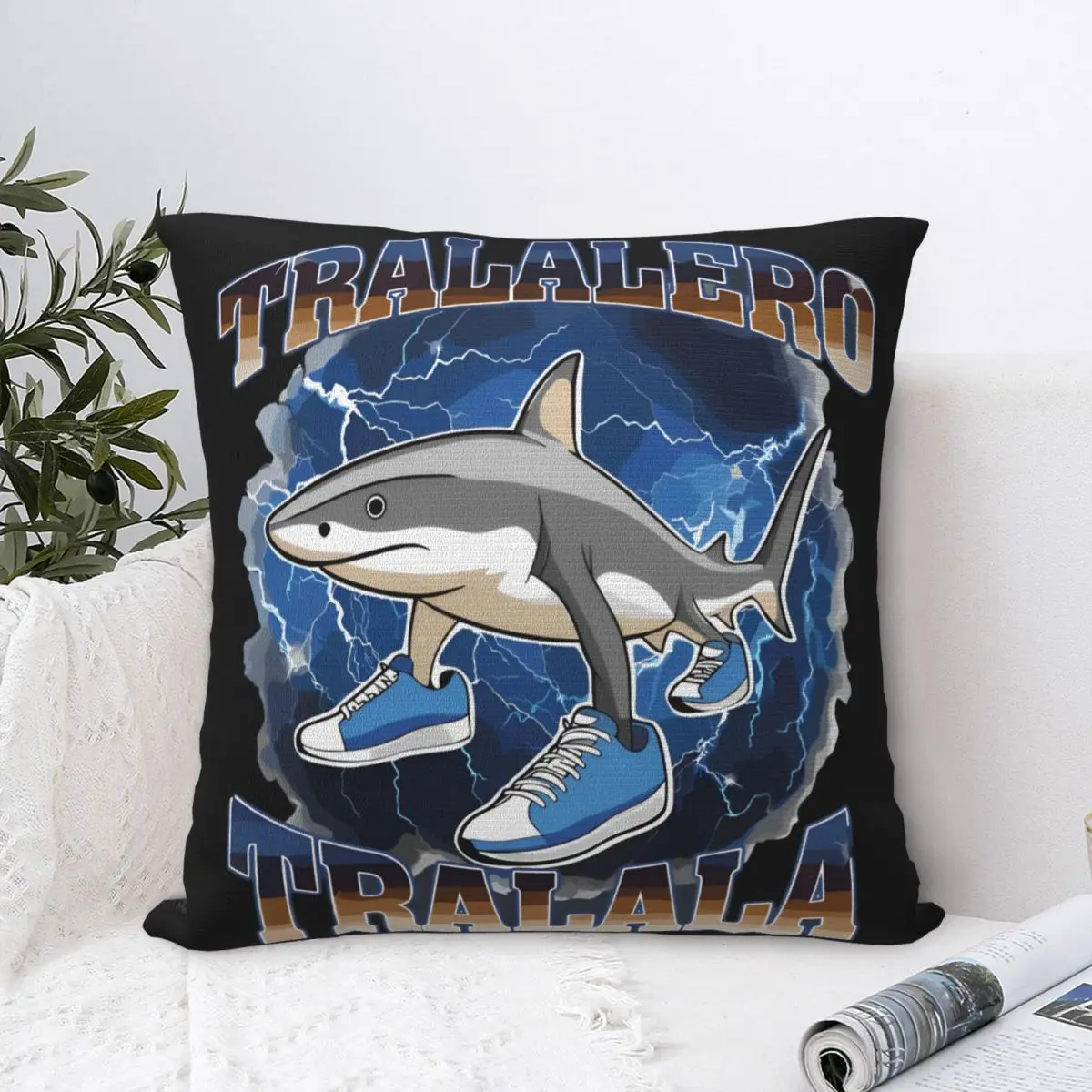 Tralalero Tralala Square Pillow Cases Brainrot Meme Funny Shark Cushion Cover Funny Zipper Decor Pillowcase for Car 40*40cm
