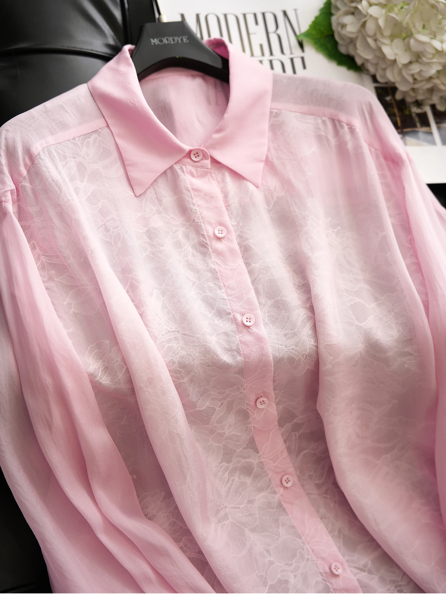 

Lace Trim Loose Fit Long Sve Pink irt Outerwear Overlap Design Breathable Comfortable Women's Collar Open Cardigan