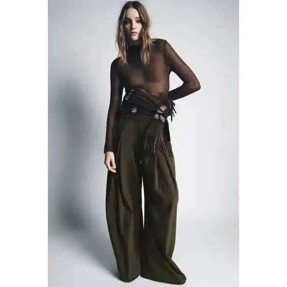Fashionable Loose Pleated Long Trousers Women's Autumn Winter New Arrival Casual Pants Commute Style High Waist Polyester Fiber