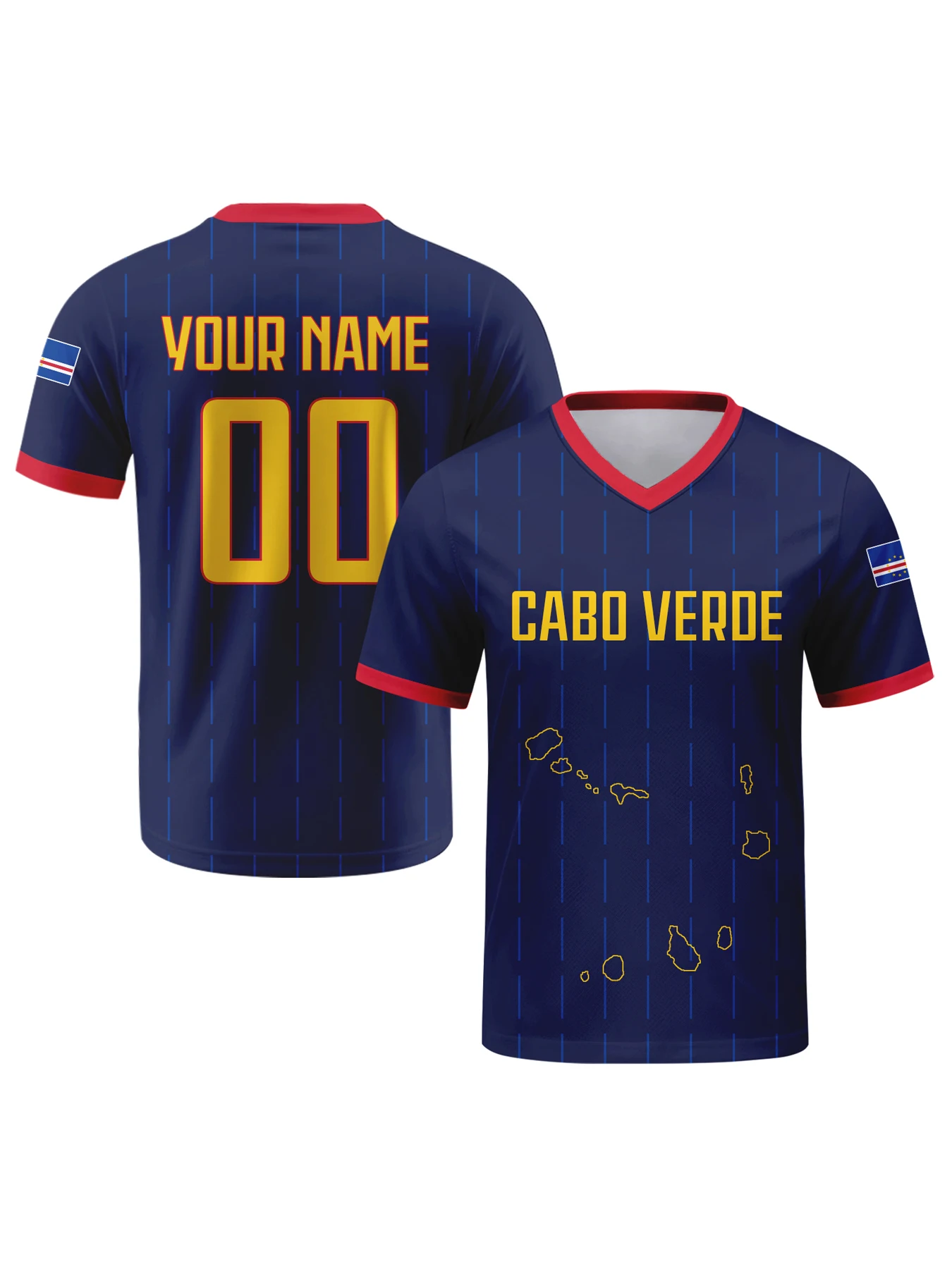Custom Cabo Verde Soccer Jersey Personalized Name Number Breathable V-neck Football Team Shirt for Men Women Kids
