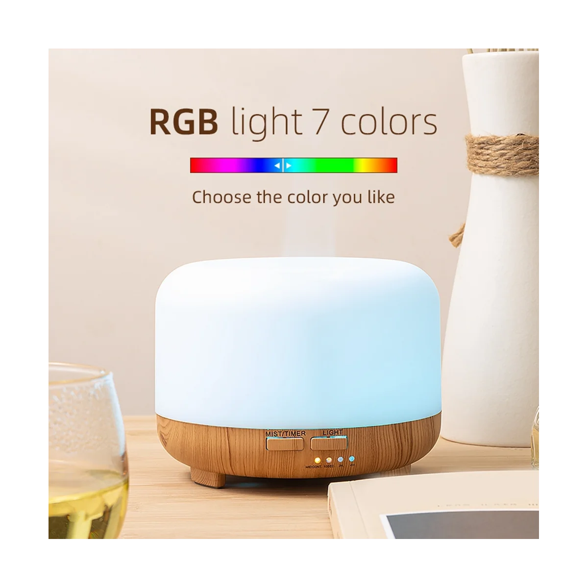 500ML Ultrasonic Air Humidifier Light Essential Oil Diffuser Home Purifier Anion Mist Maker with LED Lamp US Plug Brown