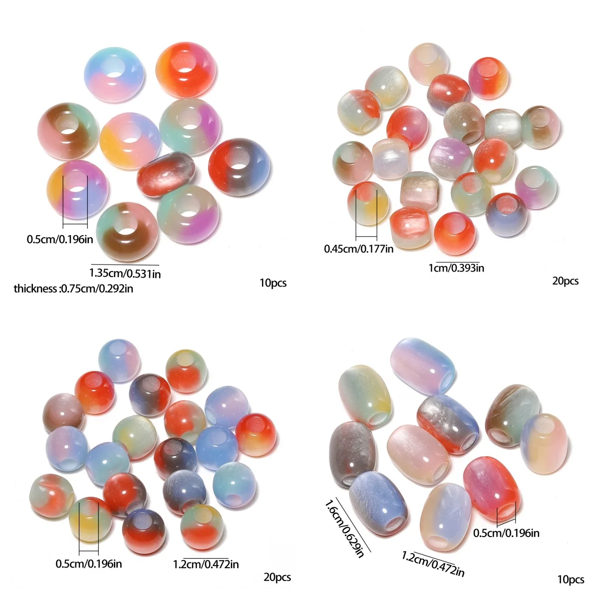 Mixed Size Resin Beads Big Hole Colorful Charm Loose Spacer Beads for Jewelry Making DIY Bracelets Bangles Women Accessories