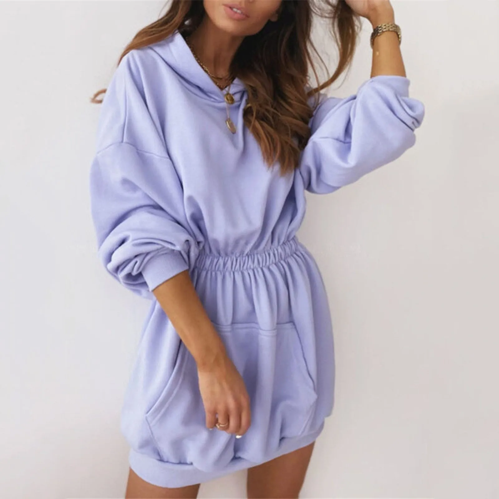 Autumn Winter Fashion Woman Sweatshirt Dress Casual Hoodies Warm Thicken Long Sleeve Hooded Long-sleeved Hoodie Dress Vestidos