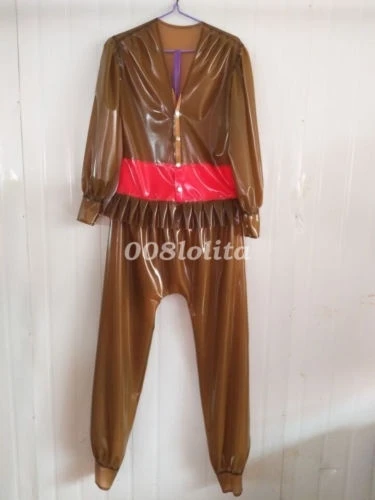 

Latex Rubber Suit Gummi Women Fashion Jacket And Pants Coffee Halloween Cosplay