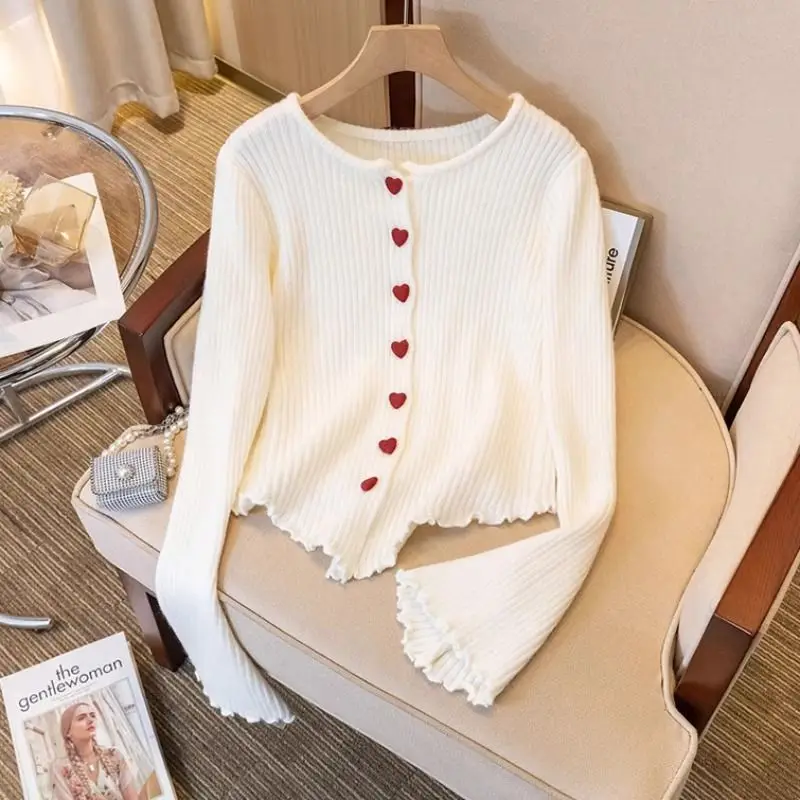 

Свитера Джемперы Кардиганы Женский кардиган Пряжа Модал Кружевные манжеты Свободные корейский стиль Симпатичные милые женские девчачьи модные с открытой передней частью