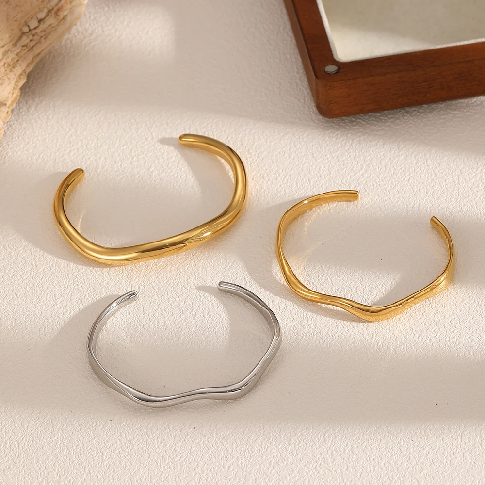 

Stainless Steel Minimalist 18K Gold Plated Cuff Smooth Bangles for Women Daily Wear Waterproof Jewelry Gifts