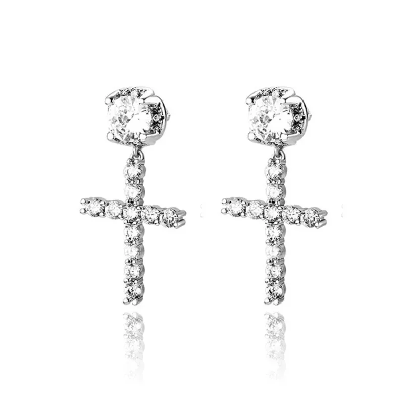 

Huaya Men's Shining Rhinestone Cross Luxury Pendant Earrings Delicate Banquet Personality Accessories Trendy