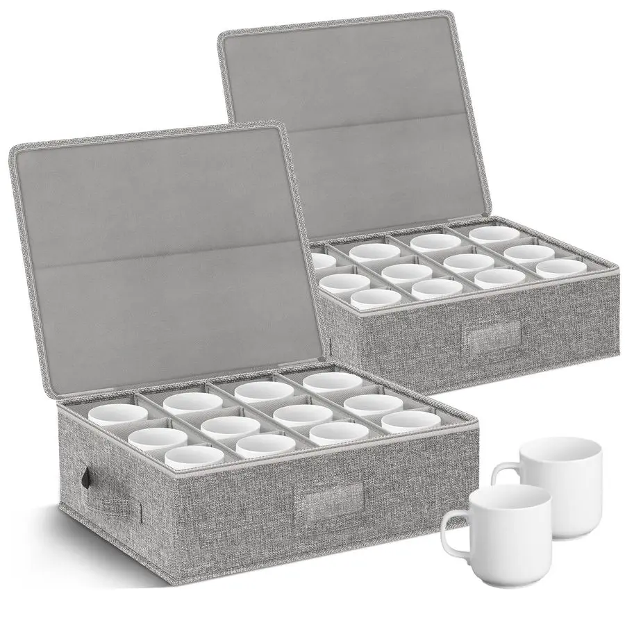 

Mug Storage Box 2 Pack with Dividers, China Storage Containers Organizer Moving Supplies, Hard Shell amp Stackable for Coffee Mu