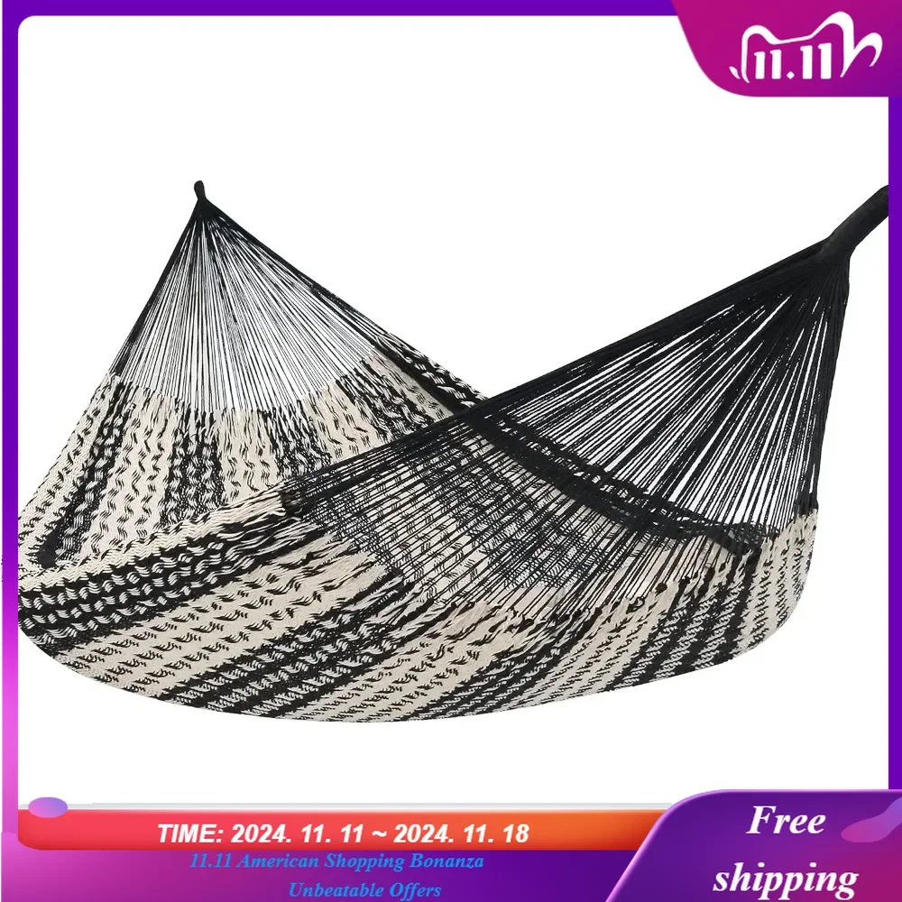 

Handwoven XXL Thick Cord Mayan Family Hammock - 625-Pound Capacity - Black/Natural