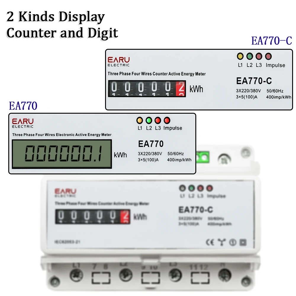 Misuratore di energia attiva Eelectronic trifase A quattro fili Monitor del consumo energetico kWh guida DIN 50/60Hz 3*5(100)A LED LCD 50/60Hz