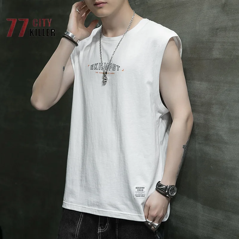 Summer Men's Casual Sleeveless T-shirt Bottoming Sports Thin Loose Vest Men's Sports Breathable Letter Printing Round Neck Vest