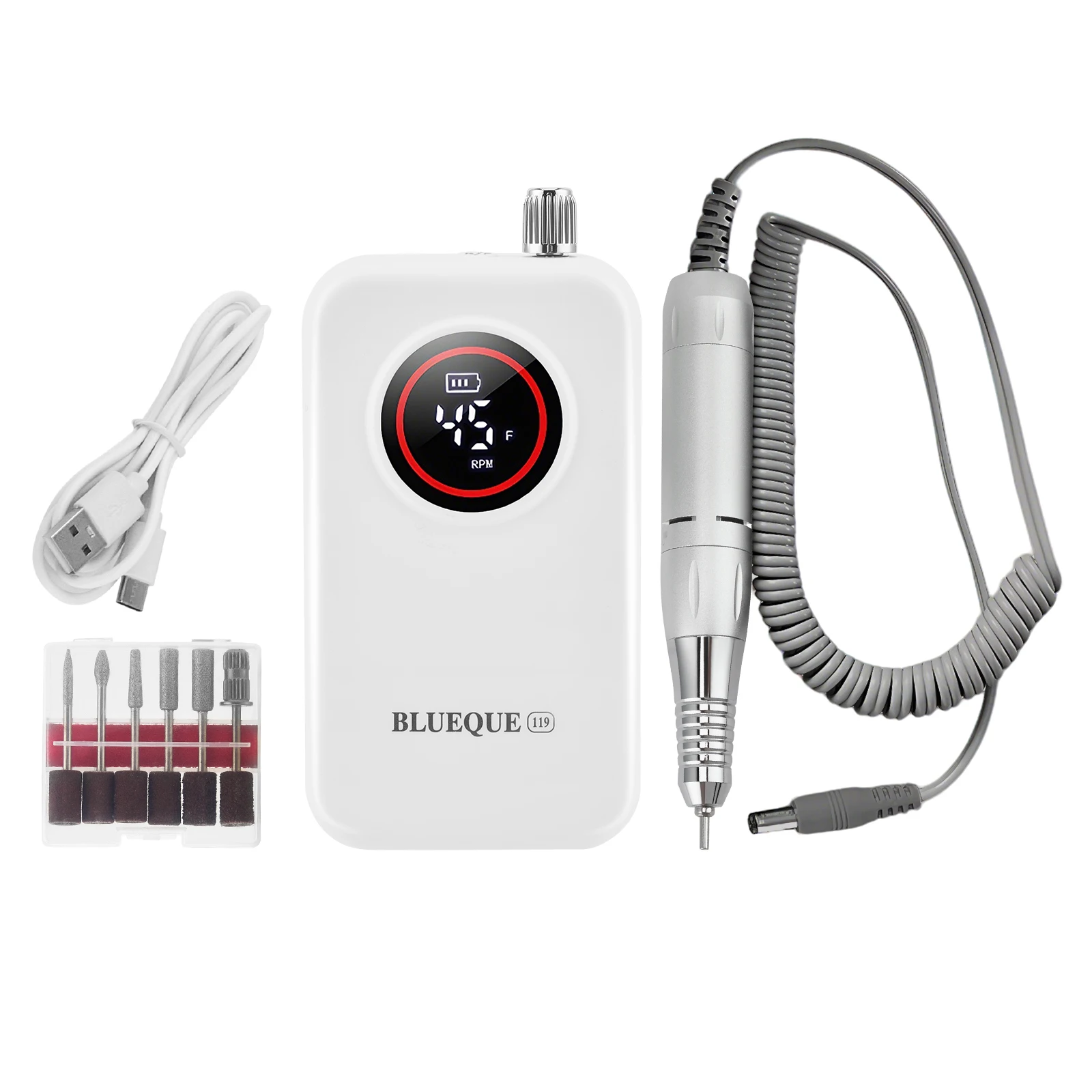 Trapano Elettrico per Unghie Ricaricabile 45000RPM, Macchina Professionale per Lucidatura Unghie, Lima Silenziosa per Manicure e Salone