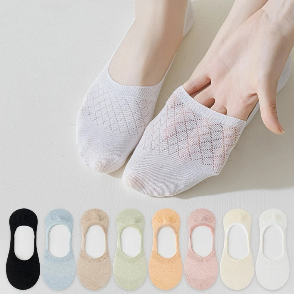 

5Pairs Silicone Non-slip Mesh Invisible Socks Breathable Ultra-thin Boat Sock Low Cut Solid Colors Women's Socks Summer
