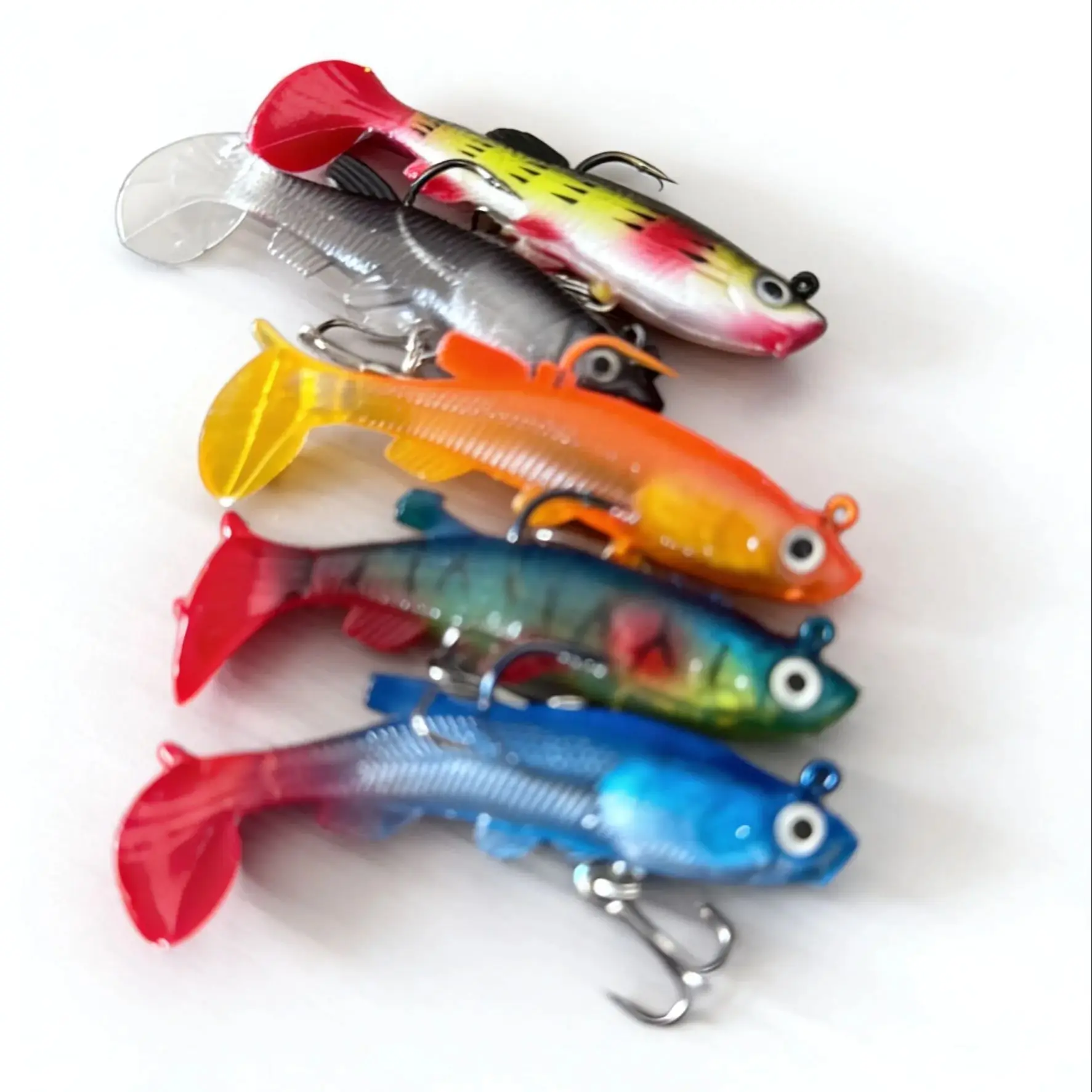 5 قطعة الطعم الناعم المطاط الصيد إغراء الاصطناعي غرق سويم مجعد T الذيل تهزهز رئيس الصيد معالجة السلع ل باس بايك