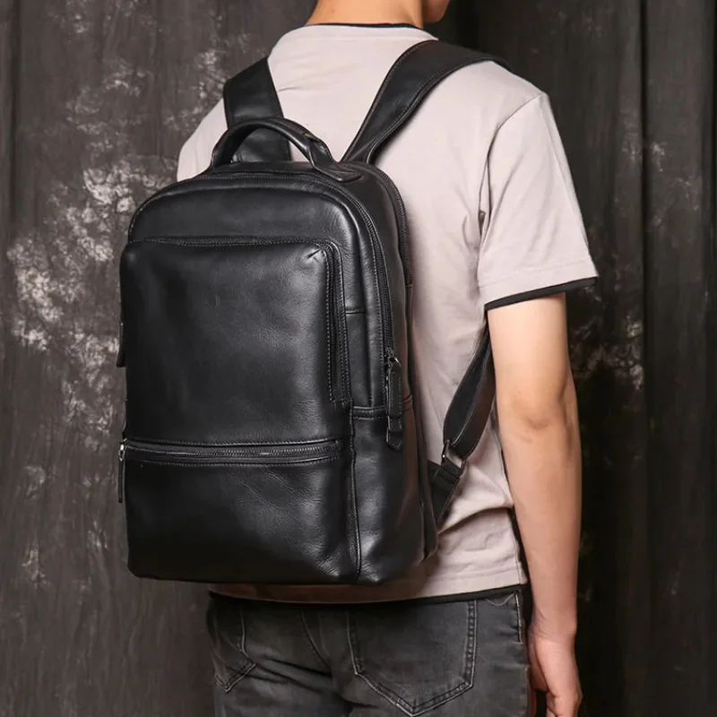 

New leather men's backpack handbag student large capacity computer women's travel