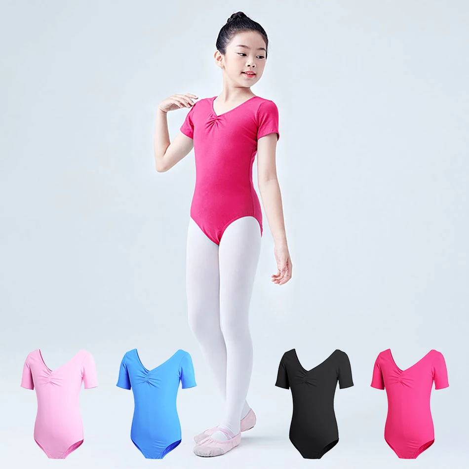 Kids Short Sleeve Ballet Bodysuits Solid Color Open Crotch Leotard Stylish and Comfortable Ballet Dance Classes and Performances