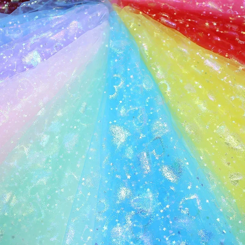 

Soft Tulle Glitter Love Star Fabrics Color Curtain Mesh Ground Tulle Roll for Wedding Decoration Pettiskirt Tutu by the meter