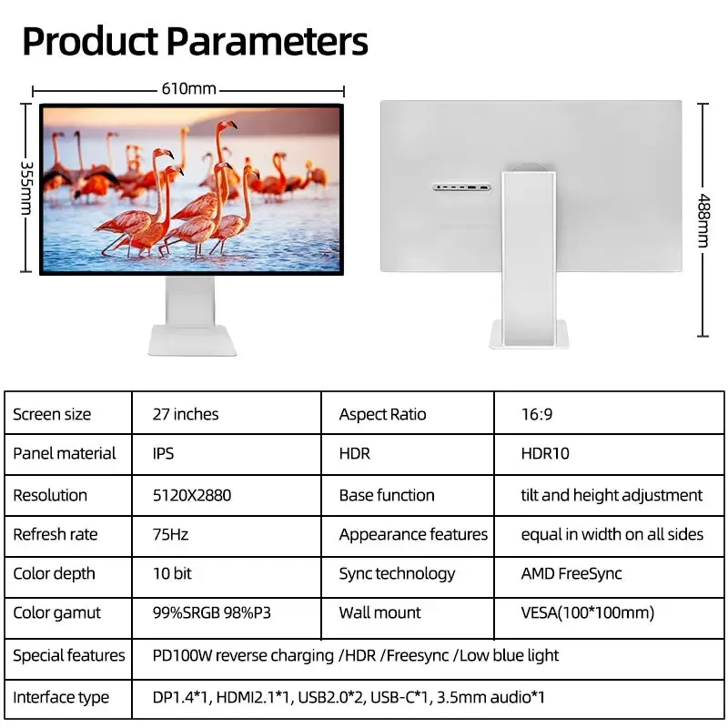 27 inch 5K display TYPE-C for LCD Aluminum Alloy 60Hz glossy screen IPS KUYCON G27XSE