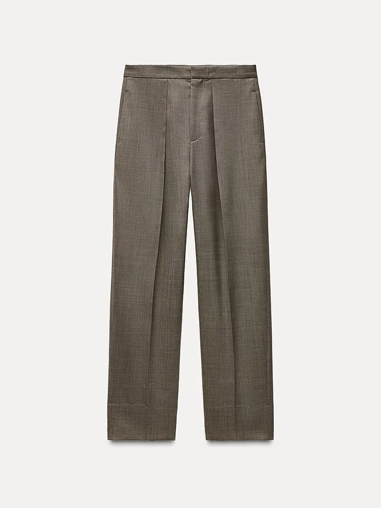 

Spring New Arrival Women's Slim Fit Suit Jaet Mixed Fabric Simple Pleated Pants Long Sve Faion Set ZA2025 99026 987926